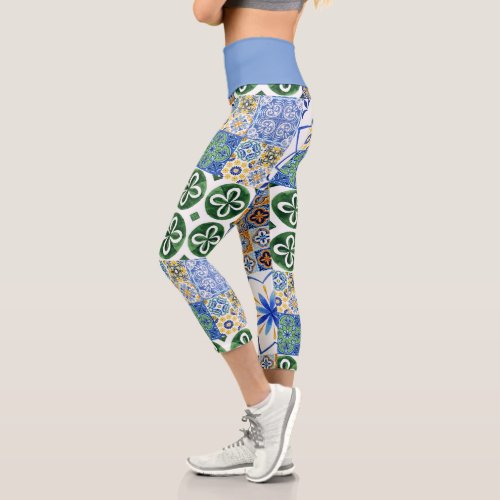 High Waisted Capris with pictures of Portuguese ti