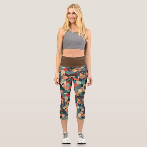 High waisted patchwork leggings Mom Capris Gym