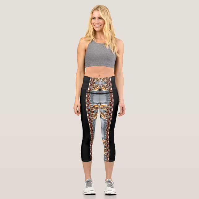 High Waisted Yoga Capri Silver Grey Maroon Capri Leggings (Front)