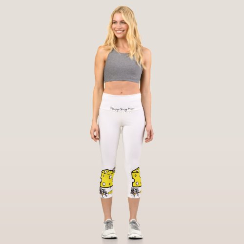 High Waisted Yoga Capris Mousey Cheesy Music  Capri Leggings