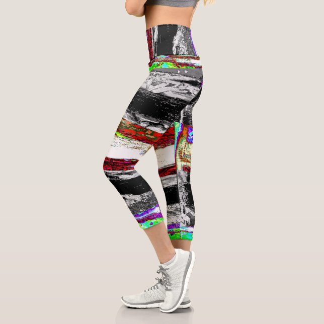 High Waisted Yoga Capris – Reflection Layers (Left)