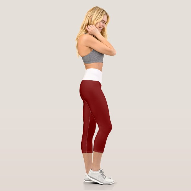 High Waisted Yoga Capris, White Waist Red Bottom Capri Leggings (Right)