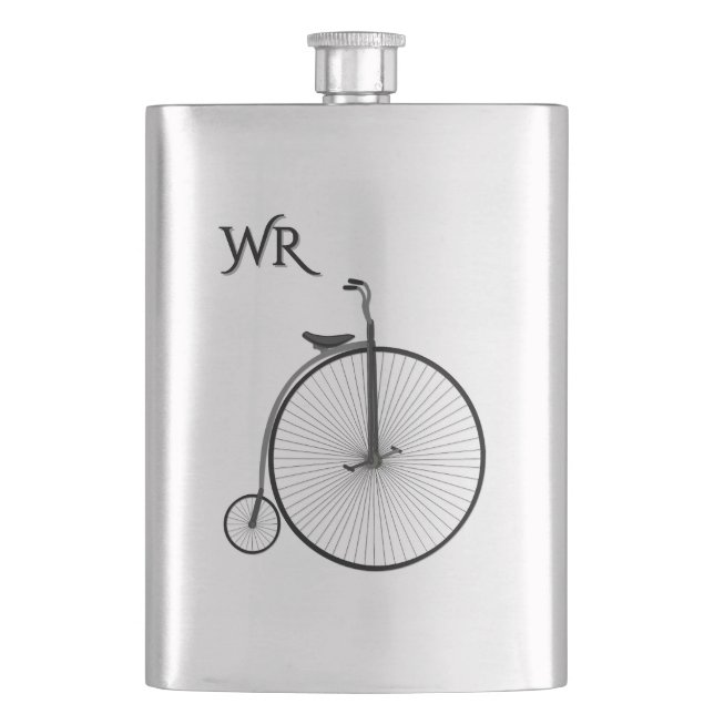 High-Wheel Antique Bicycle Monogram Flask (Front)