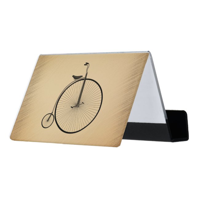 High-Wheel Antique Bicycle Rustic Desk Business Card Holder (Angled Back)