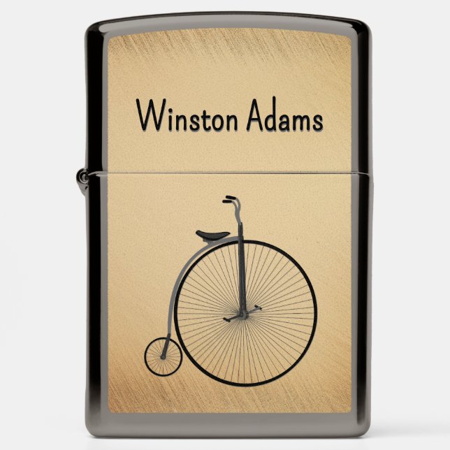 High-Wheel Antique Bicycle Rustic Name Monogram  Zippo Lighter (Front)