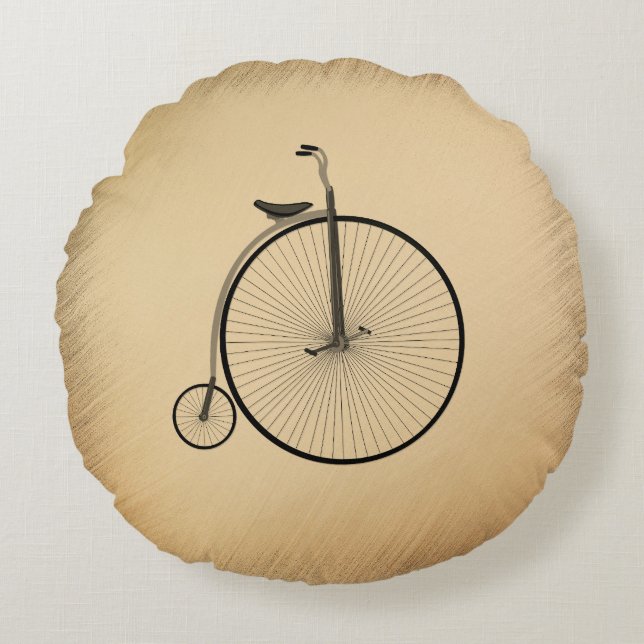 High-Wheel Antique Bicycle Rustic Round Pillow (Front)