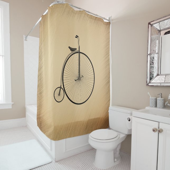 High-Wheel Antique Bicycle Rustic Shower Curtain (In Situ)