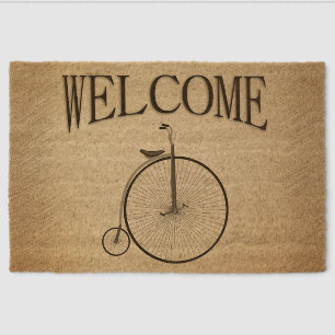 High-Wheel Antique Bicycle Rustic Welcome Fiber Doormat