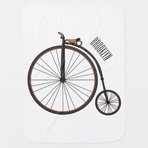 High wheel bicycle cartoon illustration baby blanket