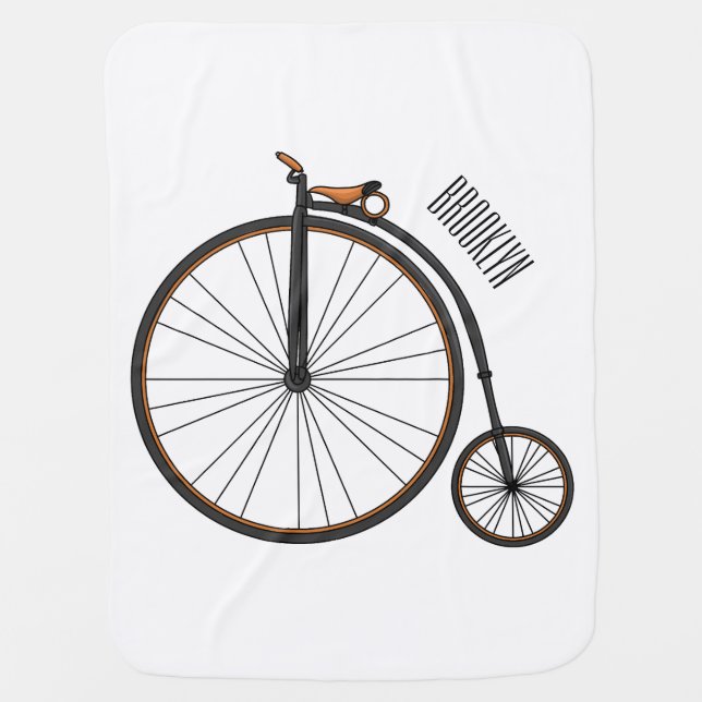 High wheel bicycle cartoon illustration baby blanket (Front)