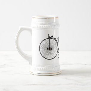 High wheel bicycle cartoon illustration beer stein