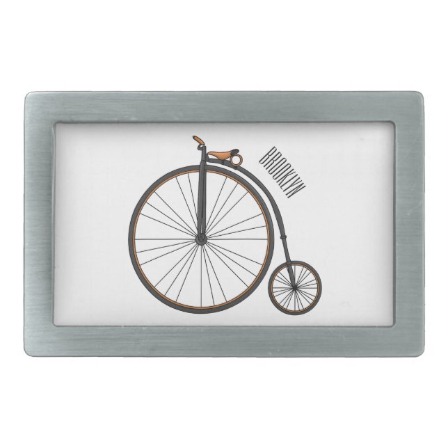 High wheel bicycle cartoon illustration  belt buckle (Front)