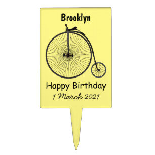 High wheel bicycle cartoon illustration cake topper