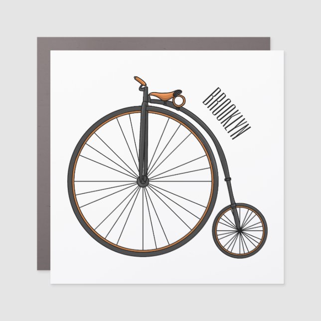 High wheel bicycle cartoon illustration  car magnet (Front)