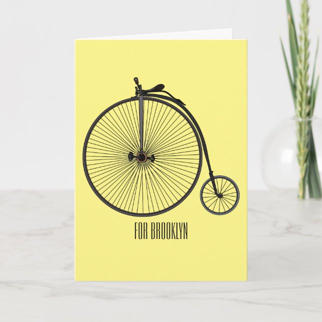 High wheel bicycle cartoon illustration card (Front)