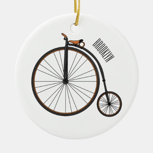 High wheel bicycle cartoon illustration ceramic ornament