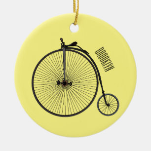 High wheel bicycle cartoon illustration ceramic ornament