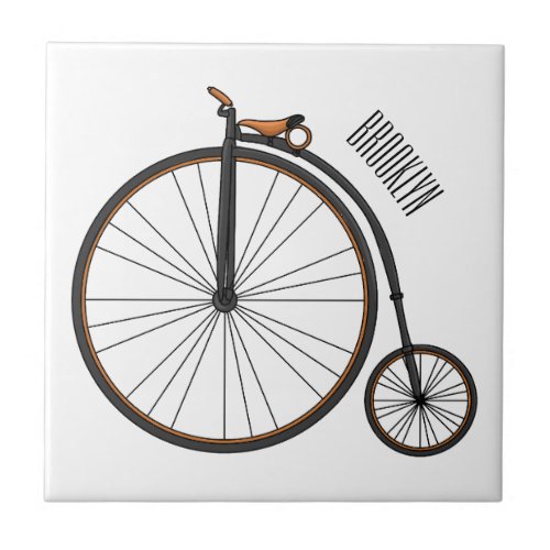 High wheel bicycle cartoon illustration ceramic tile