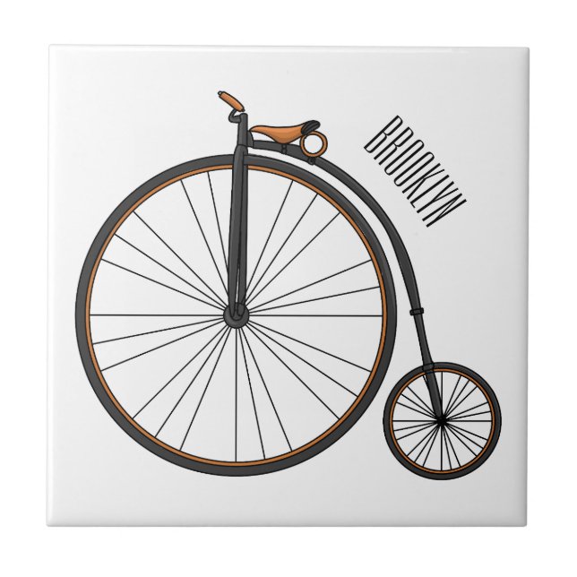 High wheel bicycle cartoon illustration ceramic tile (Front)