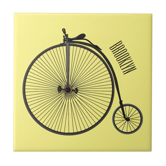 High wheel bicycle cartoon illustration ceramic tile (Front)