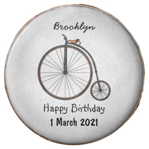 High wheel bicycle cartoon illustration  chocolate covered oreo