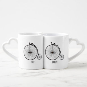 High wheel bicycle cartoon illustration coffee mug set