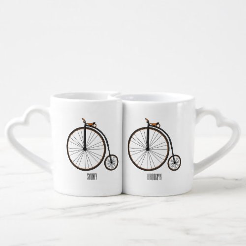 High wheel bicycle cartoon illustration coffee mug set