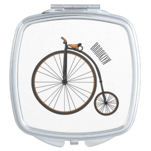 High wheel bicycle cartoon illustration compact mirror