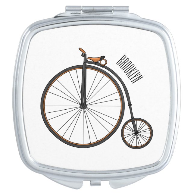 High wheel bicycle cartoon illustration compact mirror (Front)