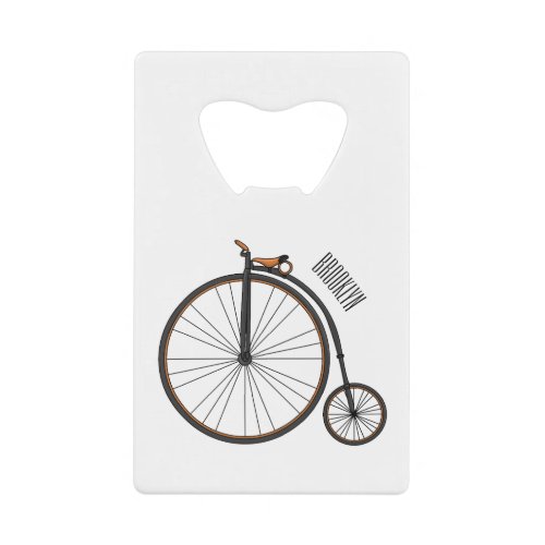 High wheel bicycle cartoon illustration  credit card bottle opener