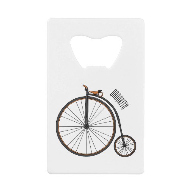 High wheel bicycle cartoon illustration  credit card bottle opener (Front)
