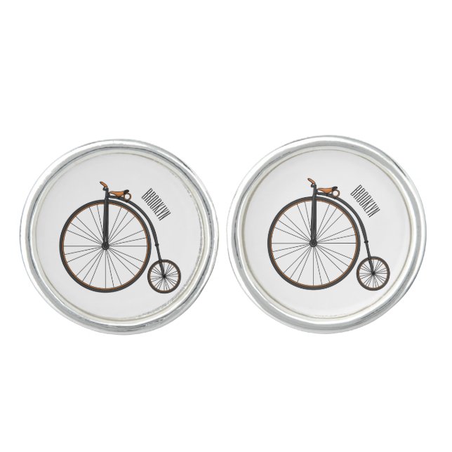 High wheel bicycle cartoon illustration  cufflinks (Front)