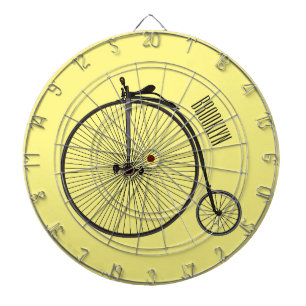 High wheel bicycle cartoon illustration dart board