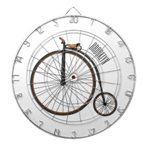 High wheel bicycle cartoon illustration dart board