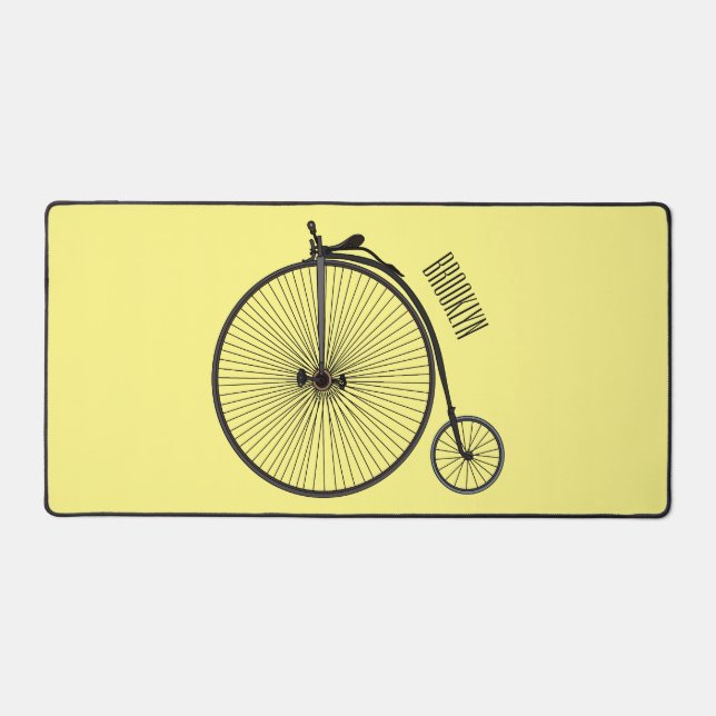 High wheel bicycle cartoon illustration desk mat (Front)