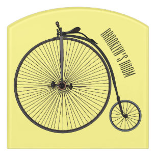 High wheel bicycle cartoon illustration door sign