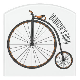 High wheel bicycle cartoon illustration door sign