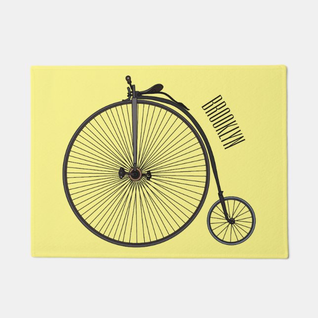 High wheel bicycle cartoon illustration doormat (Front)