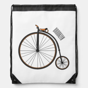 High wheel bicycle cartoon illustration drawstring bag