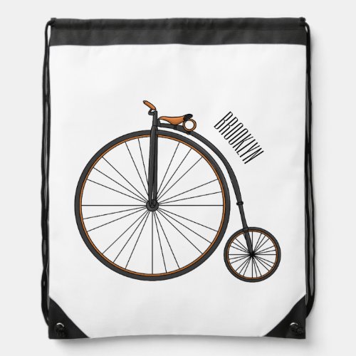 High wheel bicycle cartoon illustration drawstring bag