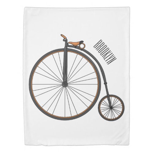 High wheel bicycle cartoon illustration duvet cover