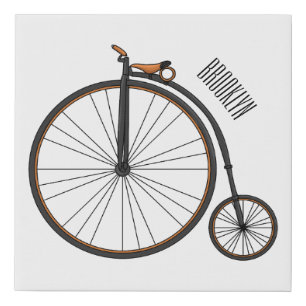 High wheel bicycle cartoon illustration faux canvas print