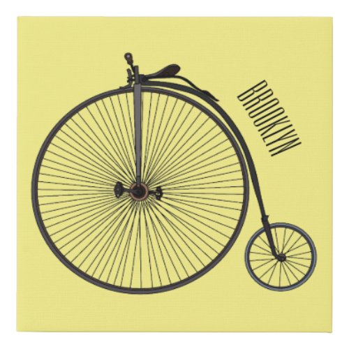 High wheel bicycle cartoon illustration faux canvas print