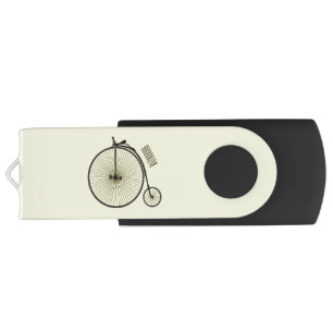 High wheel bicycle cartoon illustration flash drive
