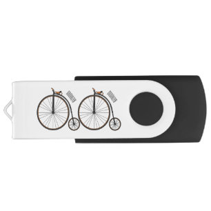High wheel bicycle cartoon illustration flash drive