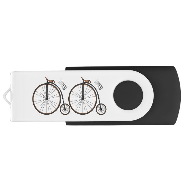High wheel bicycle cartoon illustration flash drive (Back)