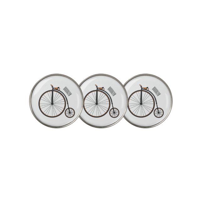 High wheel bicycle cartoon illustration  golf ball marker (3 Up)
