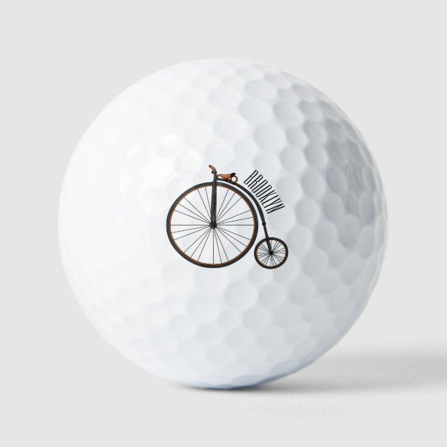 High wheel bicycle cartoon illustration  golf balls (Front)