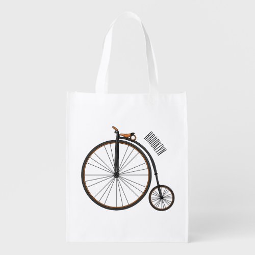 High wheel bicycle cartoon illustration grocery bag