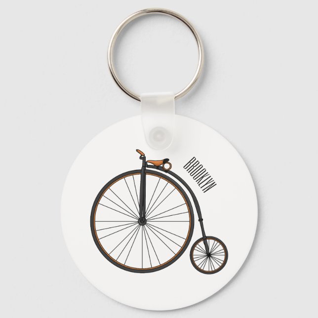 High wheel bicycle cartoon illustration  keychain (Front)